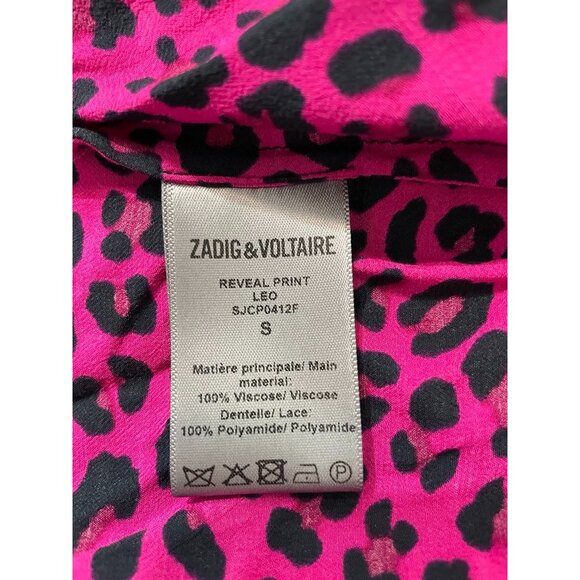 Zadig & Voltaire Size Small Dress Long Sleeve Faux Wrap Animal Print Pink Black - Picture 10 of 11